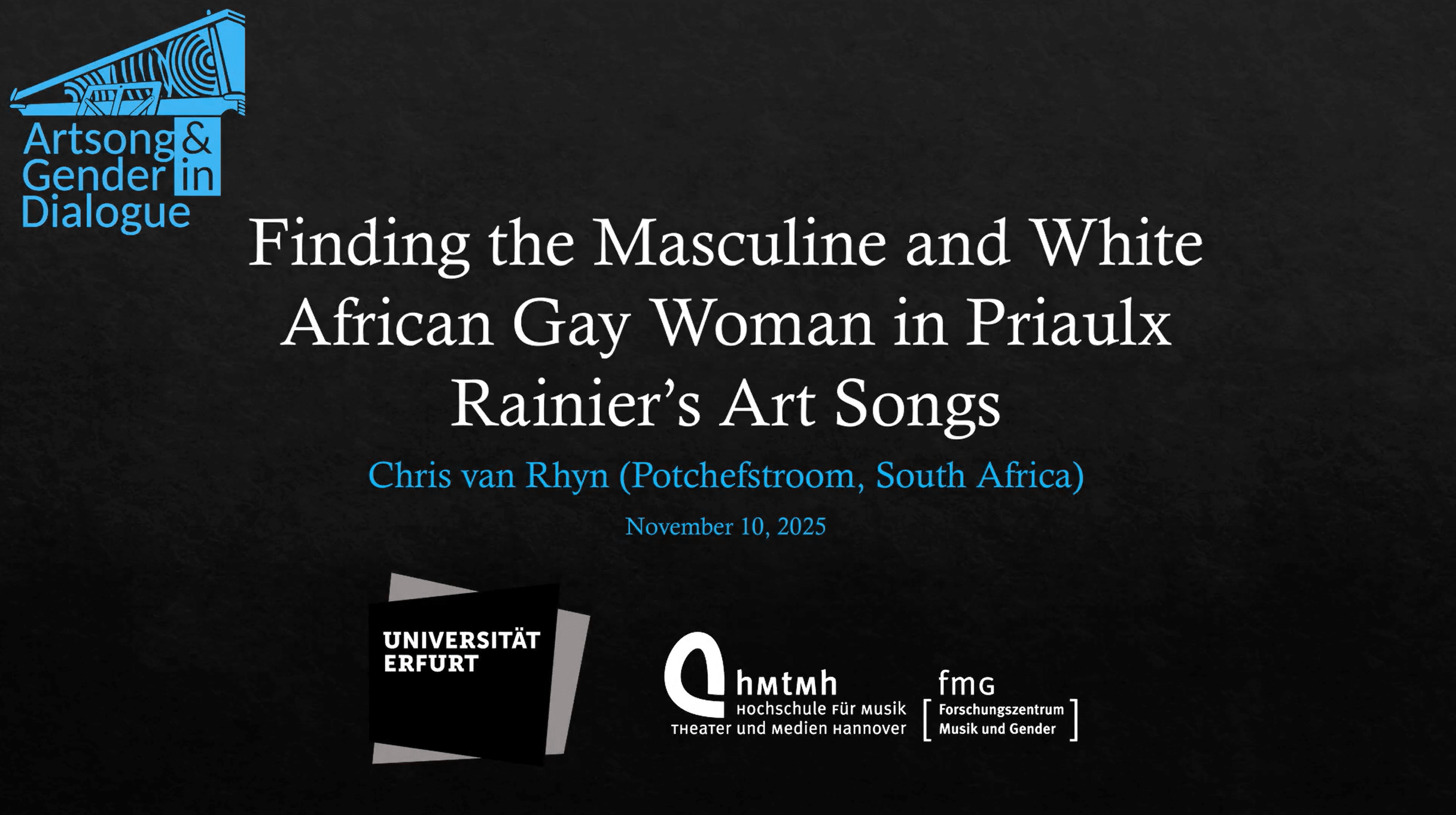 Chris van Rhyn: Finding the masculine and White African gay woman in Priaulx Rainier’s Art Songs